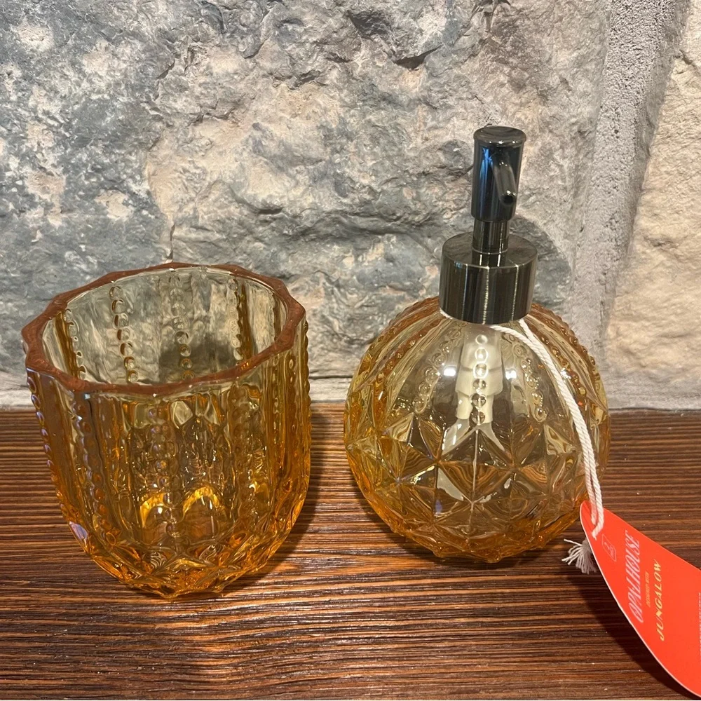Opalhouse 2 Piece Round Soap Pump & Tumbler Set Yellow Designed by Jungalow NWT